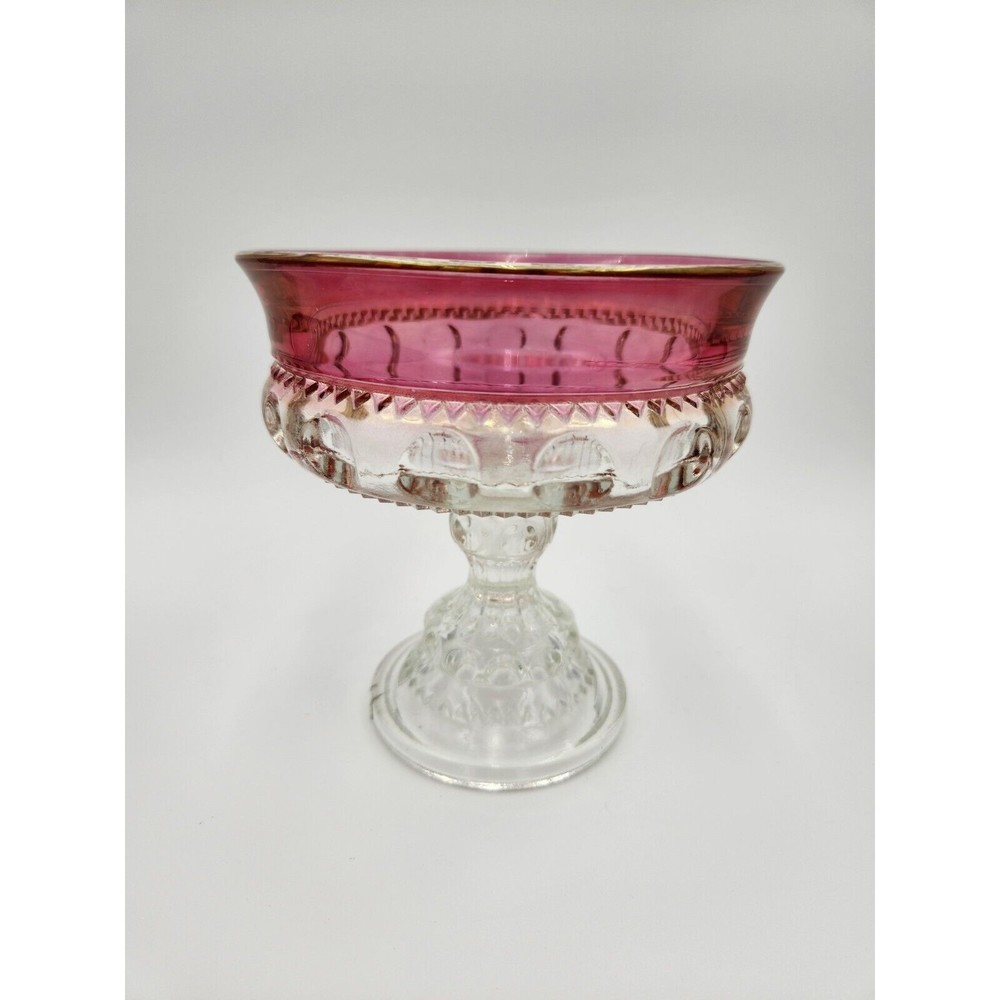 Vintage Kings Crown Thumbprint Compote Pedestal Bowl Candy Dish ruby red flashed
